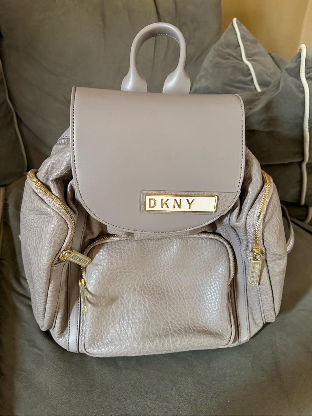 DKNY Ash Leather Backpack with Gold Hardware